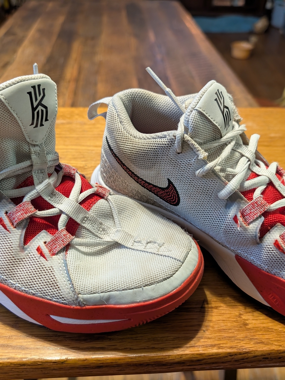 Nike Kids White and Red Kyrie Basketball Sneakers